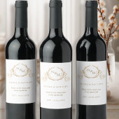 Elegante witte en gouden monogram bruiloft wijn etiket