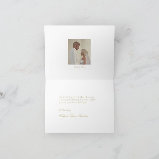 Elegante witte en gouden monogram foto dank je bedankkaart (Binnen)