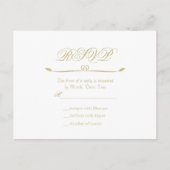 Elegante Witte en Gouden Monogram Huwelijk RSVP Uitnodiging Briefkaart (Voorkant)