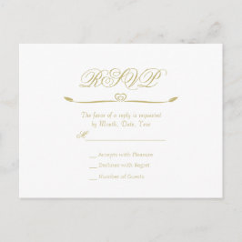 Elegante Witte en Gouden Monogram Huwelijk RSVP Uitnodiging Briefkaart