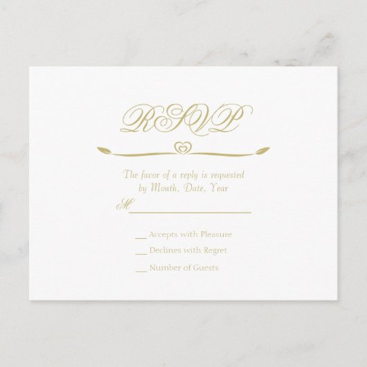 Elegante Witte en Gouden Monogram Huwelijk RSVP Uitnodiging Briefkaart (Voorkant)