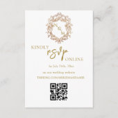 Elegante witte en gouden monogram QR-code RSVP Informatiekaartje (Voorkant)