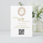 Elegante witte en gouden monogram QR-code RSVP Informatiekaartje (Staand voorkant)