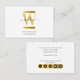 Elegante witte en gouden monogram sociaal mediabut visitekaartje