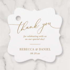 Elegante witte en gouden monogram trouwkaart bedan bedankjes labels