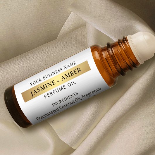 Elegante witte en gouden parfum roller fles labels