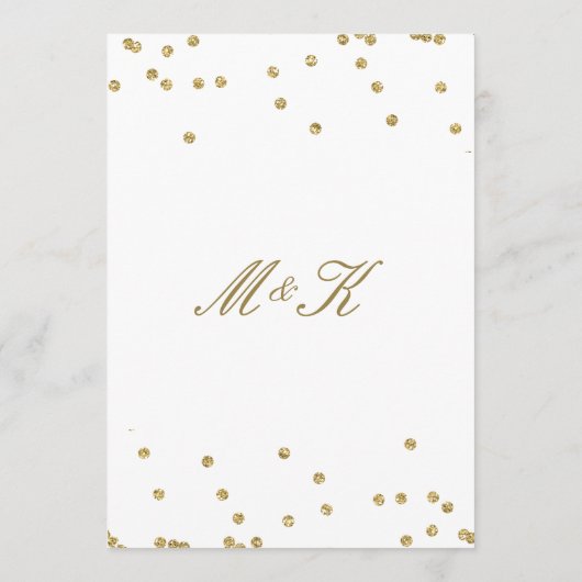 Elegante Witte en Gouden Polka Dots Trouwmenu Menu (Achterkant)