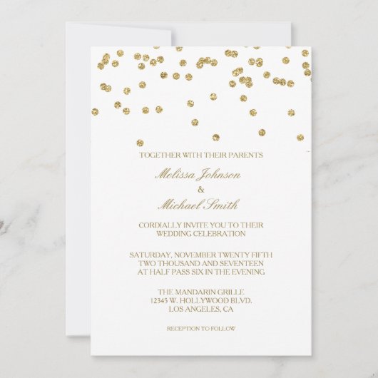 Elegante witte en gouden Polka-stippen Confetti br Kaart (Voorkant)