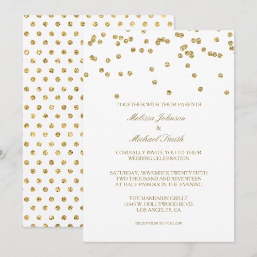 Elegante witte en gouden Polka-stippen Confetti br Kaart (Voorkant / Achterkant)