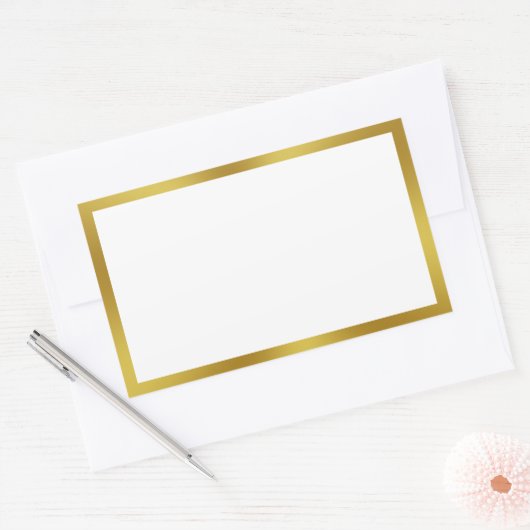 Elegante witte en gouden rand rechthoekige sticker (Envelop)