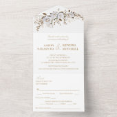 Elegante witte en gouden Rozen Crest bruiloft All In One Uitnodiging (Binnen)