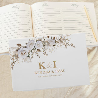 Elegante witte en gouden Rozen Crest bruiloft Gastenboek