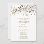 Elegante witte en gouden Rozen  Crest bruiloft Kaart (Voorkant)