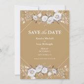 Elegante witte en gouden Rozen  Crest bruiloft Save The Date (Voorkant)