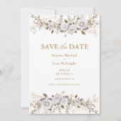 Elegante witte en gouden Rozen  Crest bruiloft Save The Date (Voorkant)
