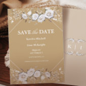Elegante witte en gouden Rozen  Crest bruiloft Save The Date