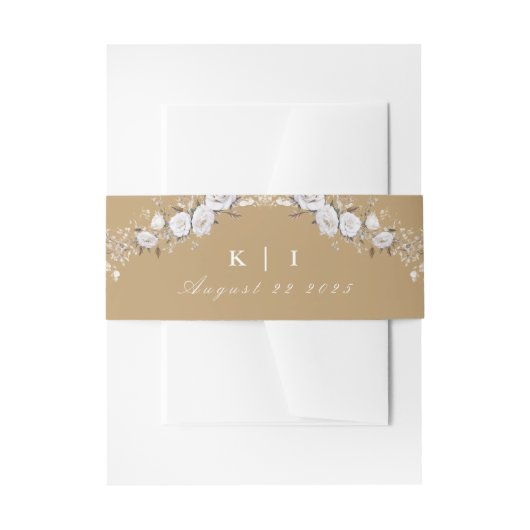 Elegante witte en gouden Rozen  Crest bruiloft Uitnodigingen Wikkel (Voorkant Voorbeeld)