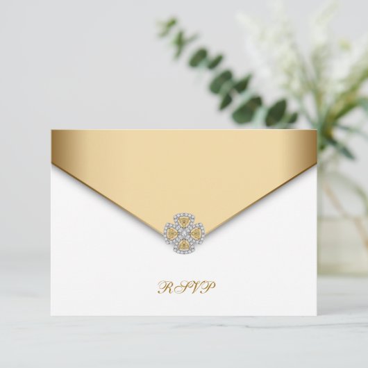 Elegante witte en gouden RSVP Kaartje (Staand voorkant)