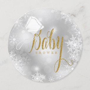 Elegante witte en gouden sneeuwvlok baby shower kaart