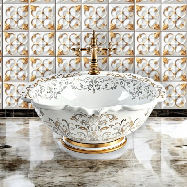 Elegante witte en gouden tegel behang (Creator heeft geüpload)