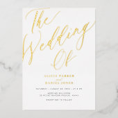Elegante witte en gouden typografie bruiloft folie uitnodiging (Voorkant)