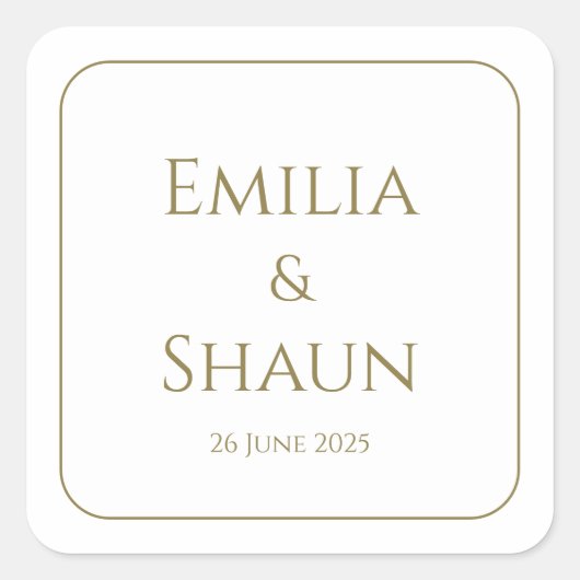 Elegante witte en gouden vierkante bruiloft sticke sticker (Voorkant)