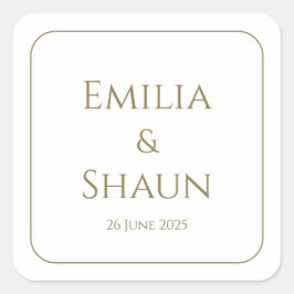 Elegante witte en gouden vierkante bruiloft sticke vierkante sticker