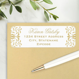 Elegante witte en gouden vintage damast adres etiket