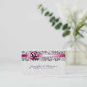 Elegante witte en grijze bloemdamast & kant visitekaartje (Staand voorkant)