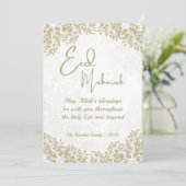 Elegante witte en grijze bloemige Eid-kaart Gelukk Feestdagenkaart (Staand voorkant)