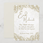 Elegante witte en grijze bloemkaart met Happy Eid Feestdagenkaart (Voorkant / Achterkant)