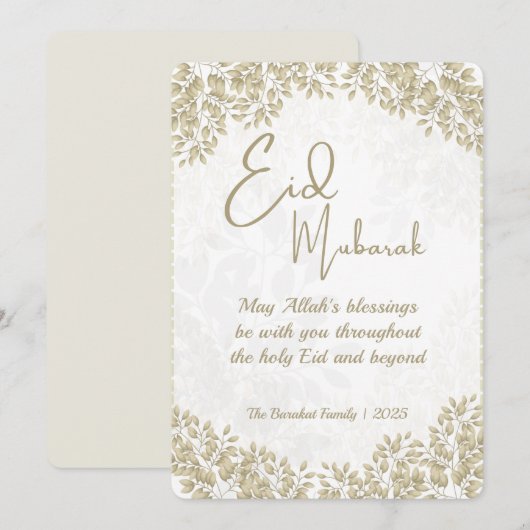 Elegante witte en grijze bloemkaart met Happy Eid Feestdagenkaart (Voorkant / Achterkant)