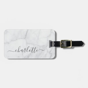Elegante witte en grijze marmeren script gepersona bagagelabel