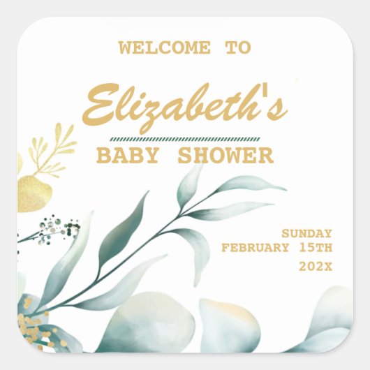 Elegante witte en groene Baby showers Stickers (Voorkant)