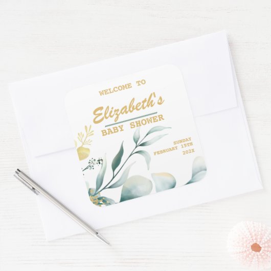 Elegante witte en groene Baby showers Stickers (Envelop)