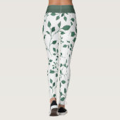 Elegante Witte en Groene Bladpatroondruk Leggings (Achterkant)
