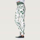 Elegante Witte en Groene Bladpatroondruk Leggings (Links)