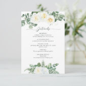 Elegante witte en groene bloemen bruiloft details informatiekaartje (Staand voorkant)