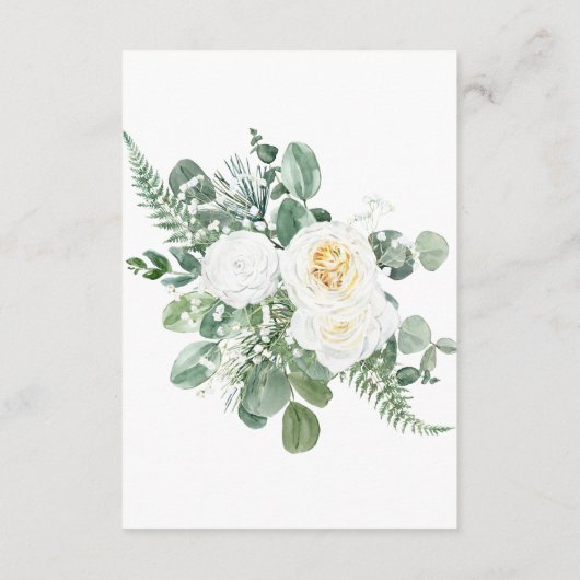 Elegante witte en groene bloemen bruiloft details informatiekaartje (Achterkant)
