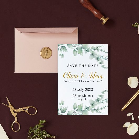 Elegante witte en groene bloemen Waterverf Save th Kaart