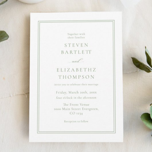 Elegante witte en groene bruiloft kaart