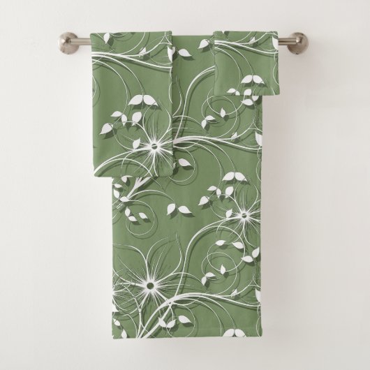 Elegante witte en groene grafische florale werveli bad handdoek (Insitu)