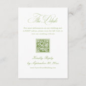 Elegante witte en groene trouwdetails QR-code Informatiekaartje (Voorkant)