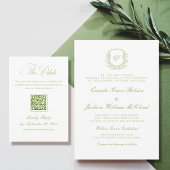 Elegante witte en groene trouwdetails QR-code Informatiekaartje