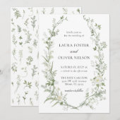 Elegante witte en groene Wildflower krans bruiloft Kaart (Voorkant / Achterkant)