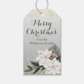 Elegante witte en groene winter bloemenkerst cadeaulabel (Voorkant)