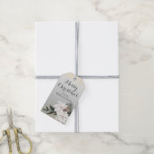 Elegante witte en groene winter bloemenkerst cadeaulabel (Met Touw)