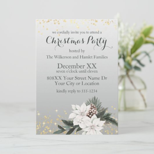 Elegante witte en groene winter bloemenkerst kaart (Staand voorkant)