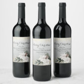 Elegante witte en groene winter bloemenkerst wijn etiket (Flessen)