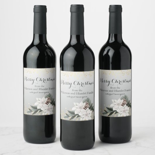 Elegante witte en groene winter bloemenkerst wijn etiket (Flessen)